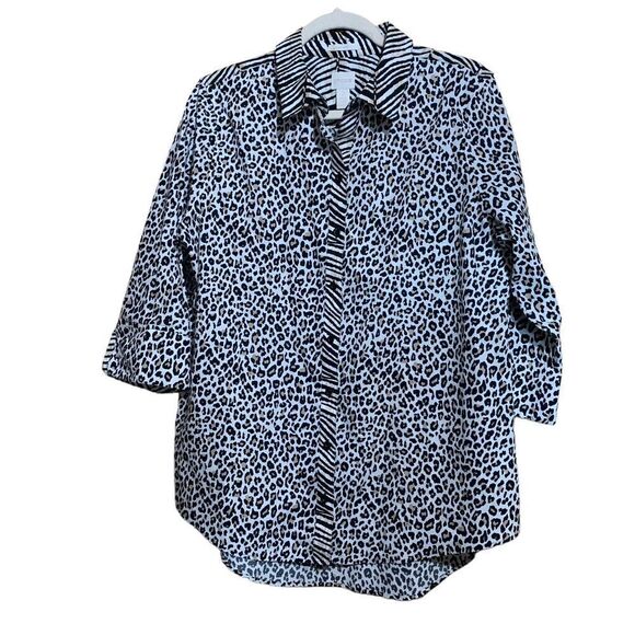 Chico's Tops - Chico's Womens Size Large Multicolor Animal Print Cotton Button Up Shirt Blouse
